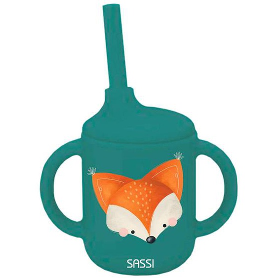 Gobelet En Silicone Avec Poignées Et Paille Animaux Vert Paon