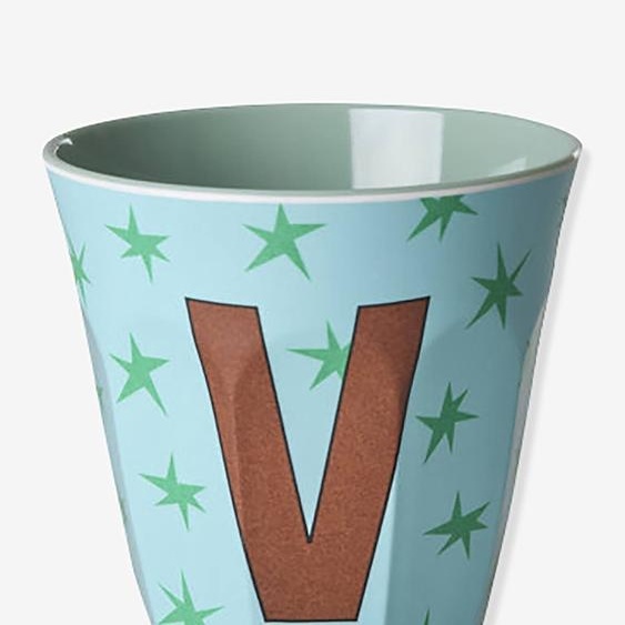 Gobelet moyen en mélamine avec étoiles LETTRE V rice, 250 ml multicolore
