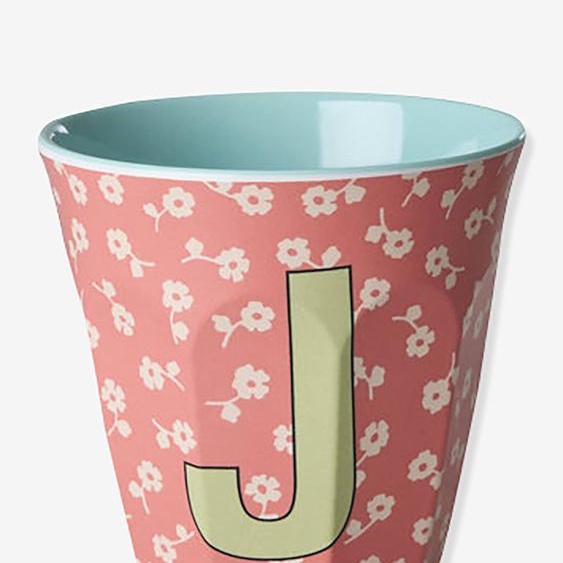 Gobelet moyen en mélamine avec fleurs LETTRE J rice, 250 ml multicolore