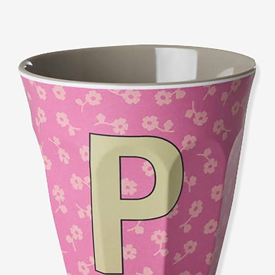 Gobelet moyen en mélamine avec fleurs LETTRE P rice, 250 ml multicolore