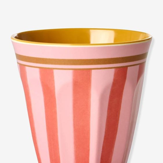 Gobelet moyen en mélamine ORGANIC STRIPES rice, 250 ml rayé rose