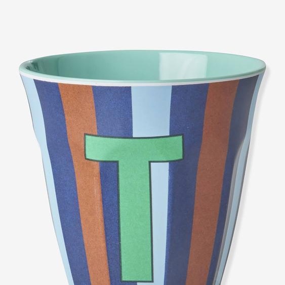 Gobelet rayé en mélamine LETTRE T rice, Medium 250 ml multicolore