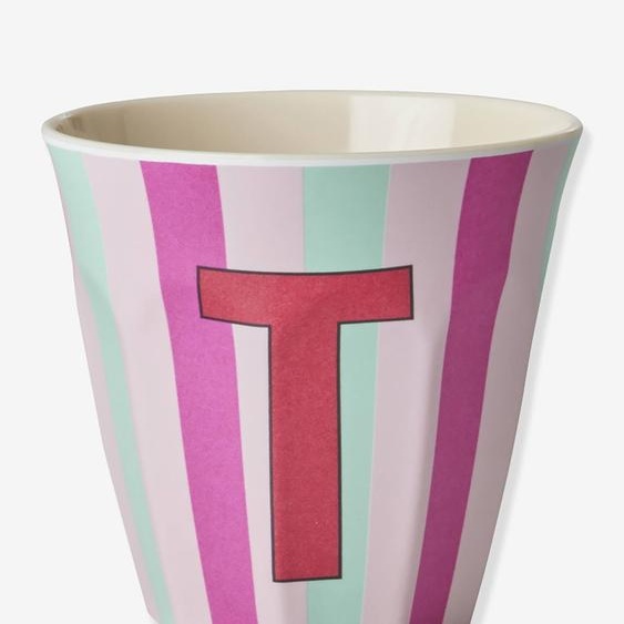 Gobelet rayé en mélamine LETTRE T rice, Medium 250 ml multicolore