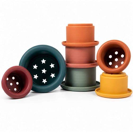 Gobelets Empilables En Silicone Bébé Jeu Déveil Et De Bain Terracotta