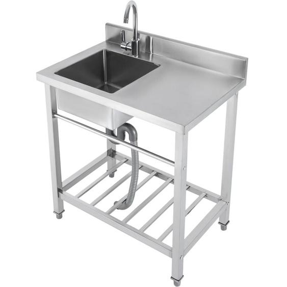 Vier de cuisine autoportant 80x55x84cm pour cuisine en plein air, Restaurant Commercial évier, évier de cuisine en acier inoxydable avec étagère