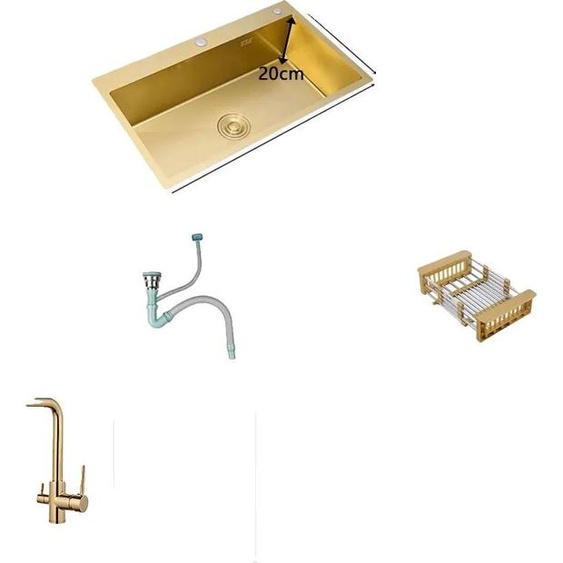 Golden évier de cuisine, simple cuve, à poser, rectangulaire, 53x43 F