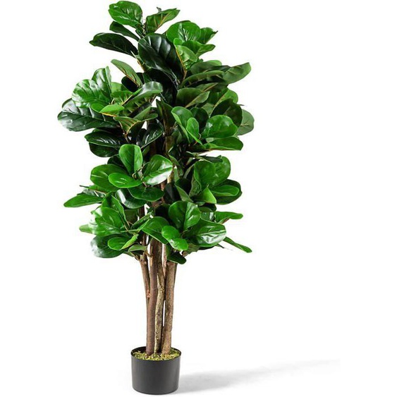 GOPLUS 1,5 M Figuier Artificiel de Feuille de Violon Réaliste avec Pot en PP, Arbre Artificiel en PEVA avec Tronc de Bois Mélangé