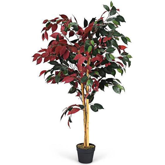 GOPLUS 120CM Plante Artificielle,Arbre Ficus Artificiel en Pot,Simulation de Ficus aux Feuilles Mixtes Rouges et Vertes