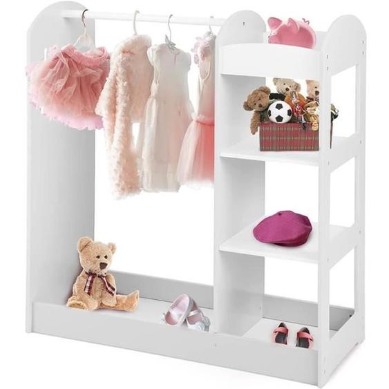 GOPLUS Armoire de Rangement Enfant avec Miroir, Garde-Robe avec 4 Étagères Ouvertes, pour Enfants de 2 Ans+, 93,5x38 x100 CM,Blanc