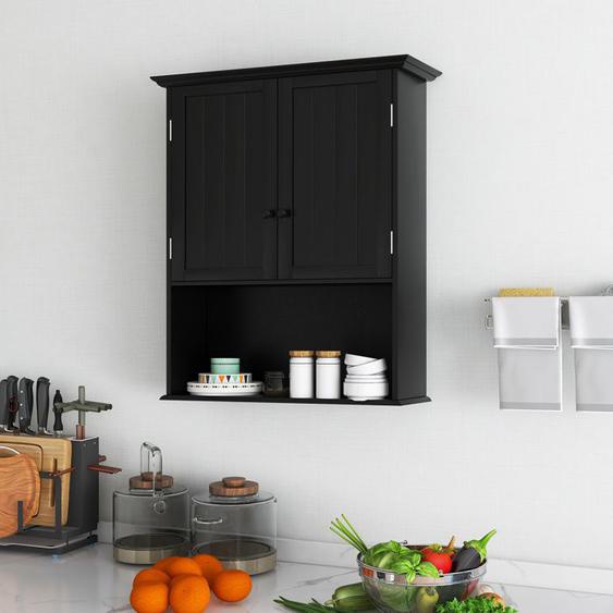 GOPLUS Armoire Murale de Salle de Bain avec Panneau Mobile Intégré, Armoires à Pharmacie, 60 x 20 x 70,5CM, Max 20 KG (Noir)
