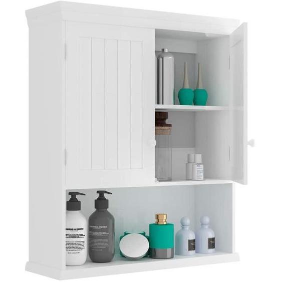 GOPLUS Armoire Murale de Salle de Bains à 2 Niveaux avec Panneau Mobile Intégré,Armoire à Pharmacie avec 2 Portes,Blanc