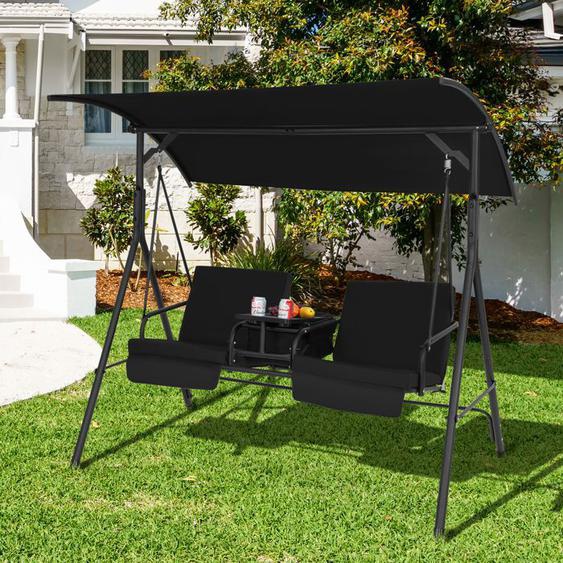 GOPLUS Balancelle de Jardin 2 Places 181x124x161,5CM-Inclinable Ajustable avec Glacière-Plateau Rotatif à 360°-Porte-gobelets Noir