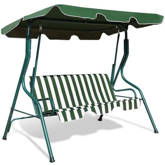 GOPLUS Balancelle de Jardin 3 Places 170x110x153CM,avec Auvent Réglable,Swing de Jardin Tissu en Polyester/Cadre en Acier,Vert