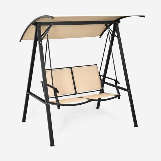 GOPLUS Balancelle de Patio 2 Places avec Auvent Inclinable Réglable 152x112x165CM Charge 240KG avec Accoudoirs IncurvésBeige
