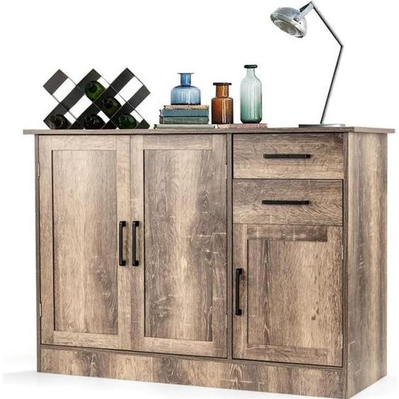 GOPLUS Buffet de Cuisine à 3 Portes avec 2 Tiroirs-Meuble de Rangement avec 1 Étagère Réglable-Style Moderne-110x40x70CM Vintage