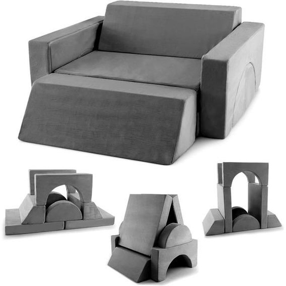 GOPLUS Canapé Enfants 12 Mois+ Modulaire 8 PCS Charge 30KG avec Housse Amovible pour Jouer/Dormir-Fauteuil Convertibl Gris