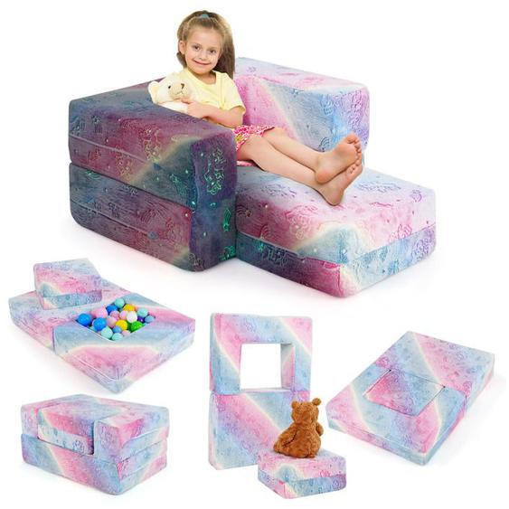 GOPLUS Canapé Pliant pour Enfants 3 Ans+,Canapé Modulaire/Convertible avec Housse Amovible et Lavable,en Mousse Haute Densité