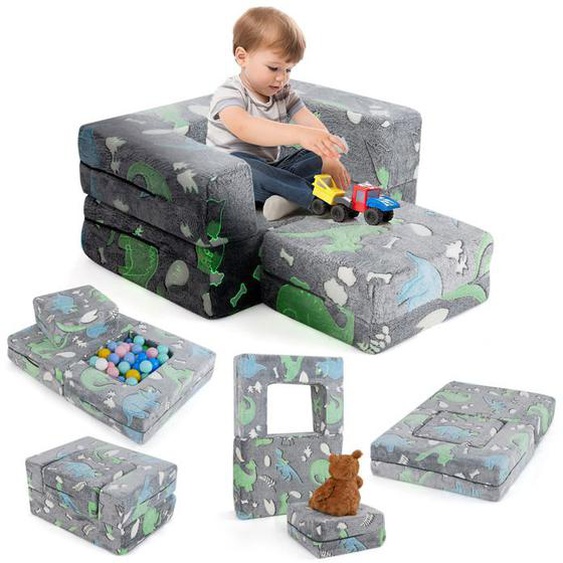 GOPLUS Canapé Pliant pour Enfants 3 Ans+,Canapé Modulaire/Convertible avec Housse Amovible et Lavable,en Mousse Haute Densité Gris
