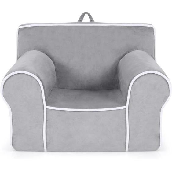 GOPLUS Canapé pour Enfants en Velours et Rembourré en Éponge Doux, Fauteuil pour Enfant de 0 à 5 Ansavec Dossier et Accoudoirs, Gris