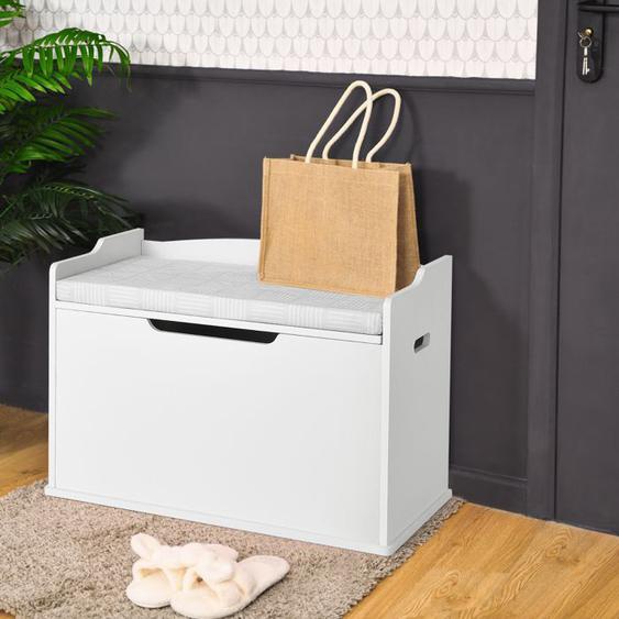 GOPLUS Coffre à Jouets 74x39x52CM à Couvercle Relevable avec Banc-2 Charnières de Sécurité-Poignées de Transport Intégrées,Blanc
