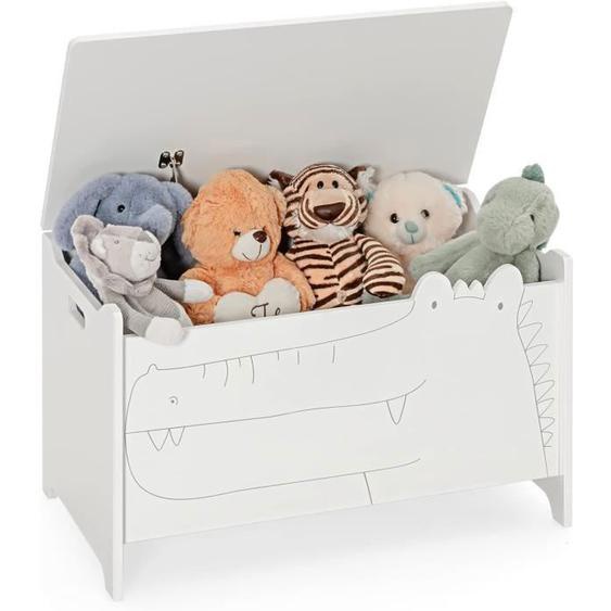 GOPLUS Coffre à Jouets avec Couvercle-60x33x37,5CM-en Forme de Crocodile avec Poignées Pratiques,Coffre de Rangement,Blanc