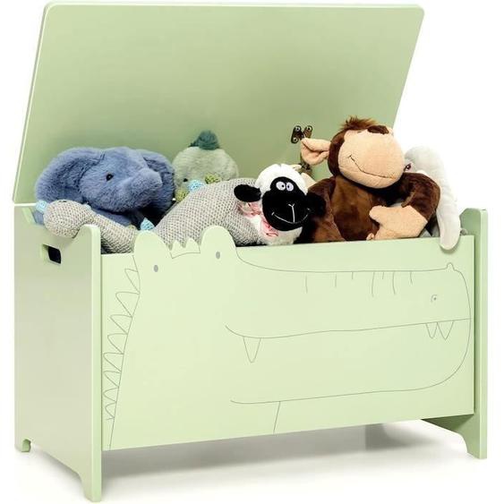 GOPLUS Coffre à Jouets avec Couvercle-60x33x37,5CM-en Forme de Crocodile avec Poignées Pratiques,Coffre de Rangement,Vert