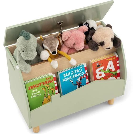GOPLUS Coffres à Jouets pour Enfants 60x33x44CM, Boîte de Rangement de Jouets pour Garçons Filles,Pieds en Bois de Pin,Vert