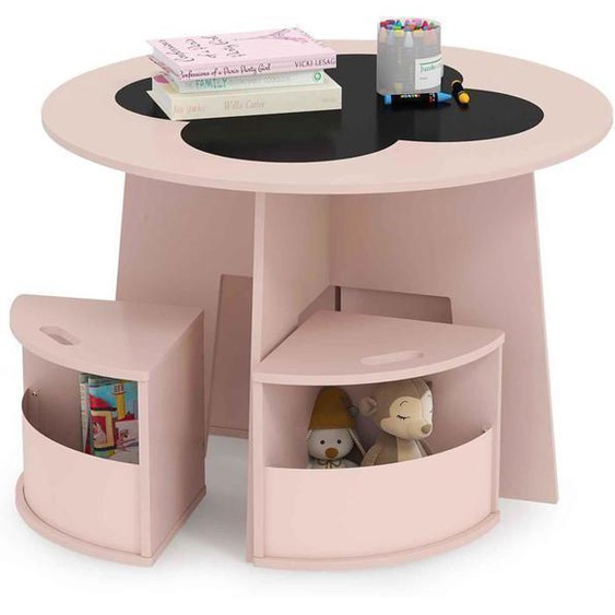 GOPLUS Ensemble Table & 4 Chaises pour Enfant avec Plateau en Tableau Noir-Tabouret avec Rangement-Rose