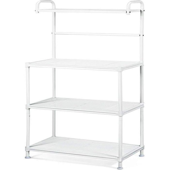GOPLUS Étagère de Cuisine sur Pieds en Fer, 34P x 59l x 136H cm, pour Four à Micro-Ondes,4 Couches en Maille&Pieds Réglables,Blanc