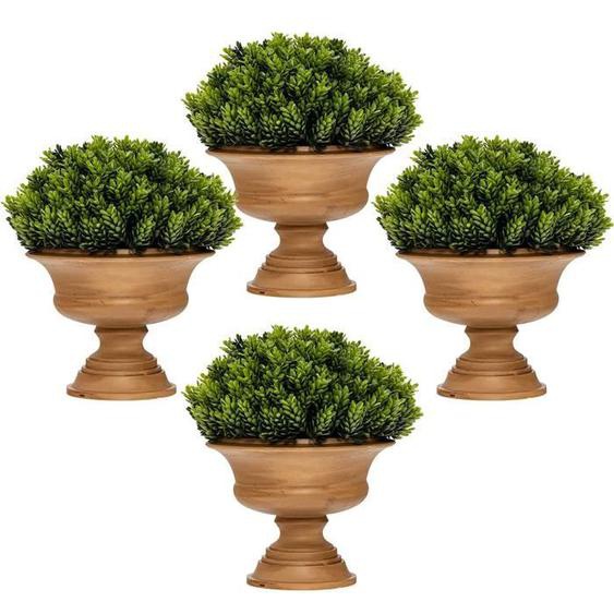 GOPLUS Lot de 4 Plantes Artificielles Réalistes avec Pots de Fleurs Vintage,en Pommes de Pin en Plastique,Mini Plantes Verte en