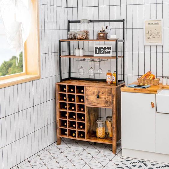 GOPLUS Meuble Range Bouteilles pour 18 Bouteiles 78x40x160cm avec 3 Etagères Ouvertes Meuble Rangement de Cuisine Style Indutriel