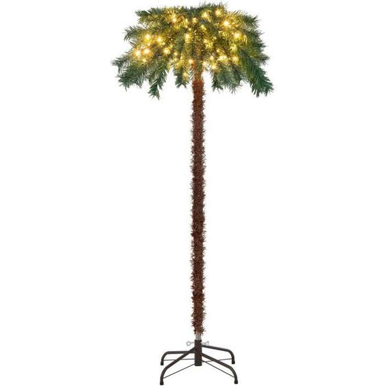 GOPLUS Palmier Artificiel Lumineux 150CM avec 63 Branches PVC,Cocotier Artificiel de Noël avec 150 LED Pré-Illuminé,pour Maison
