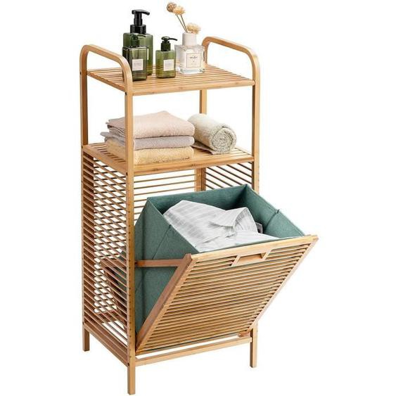 GOPLUS Panier à Linge en Bambou Inclinable,Corbeille Amovible,avec 2 Couches Ouvertes,Étagère Résistant à la Corrosion et aux Mites
