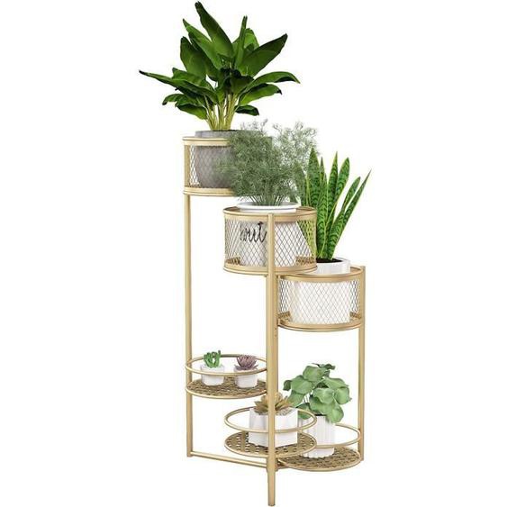 GOPLUS Support pour Plantes à 6 Étages en Métal, Support de Pots de Fleurs Pliable, Support de Pots de Fleurs Or pour lIntérieur