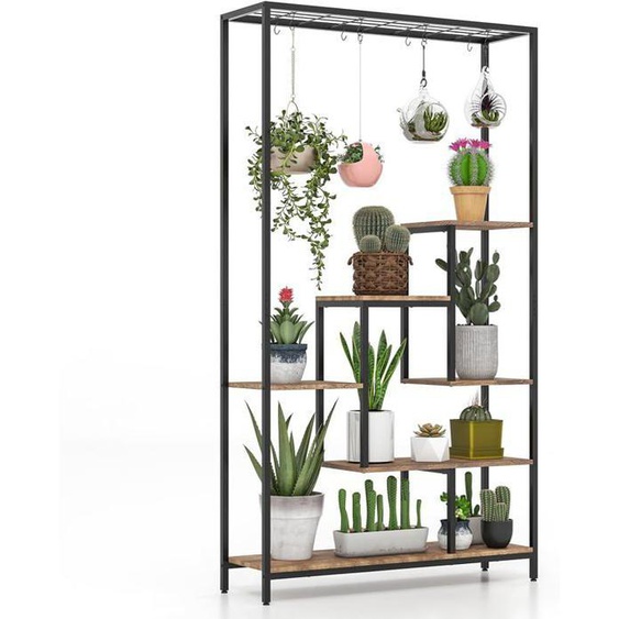 GOPLUS Support pour Plantes Intérieur à 6 Niveaux, Présentoir pour pots de fleurs, 10 crochets de suspension, 100x30x180cm