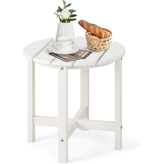 GOPLUS Table Basse de Jardin Ronde 46x46x46CM en HDPE Charge 100KG-Plateau en Lattes Taille Compacte Blanc
