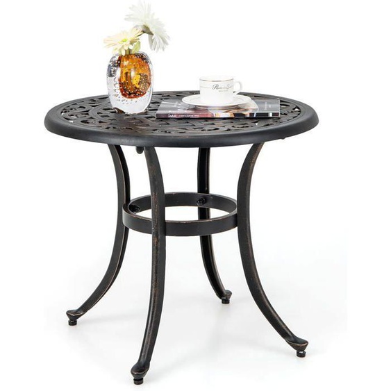 GOPLUS Table Basse Ronde de Jardin D.60x53CM en Fonte Aluminium Vintage Rétro-Charge 50KG pour Jardin/Porche Marron
