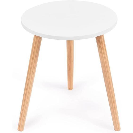 GOPLUS Table d’Appoint Ronde avec Pieds en Bois Massif,Bout de Canapé Style Moderne,Idéal pour Chambre,Salon,Bureau,Charge Max 30 KG