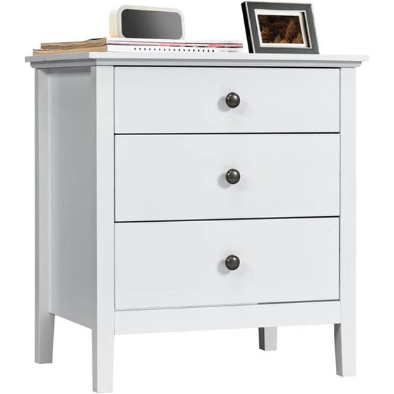 GOPLUS Table de Chevet avec 3 Tiroirs, Table de Nuit Moderne avec Poignées Pratiques et Rails Métalliques, pour Chambre/Salon,
