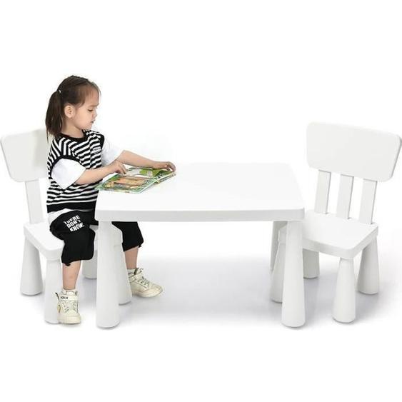 GOPLUS Table Enfant avec 2 Chaises en Plastique,Charge 50KG,pour Activités détude et Jeux,pour Enfants 1-7 Ans,Blanc