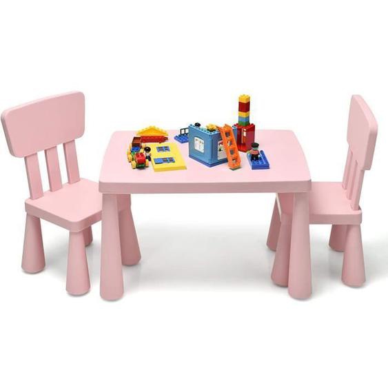 GOPLUS Table Enfant avec 2 Chaises en Plastique,Charge 50KG,pour Activités détude et Jeux,pour Enfants 1-7 Ans,Rose