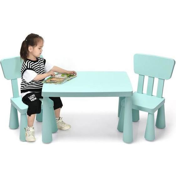 GOPLUS Table Enfant avec 2 Chaises en Plastique,Charge 50KG,pour Activités détude et Jeux,pour Enfants 1-7 Ans,Vert