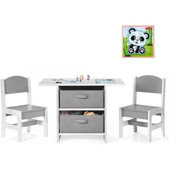 GOPLUS Table et 2 Chaises Enfants,Plateau Spacieux et 2 Tiroirs de Rangement, pour Lire, Écrire, Dessiner et Jouer