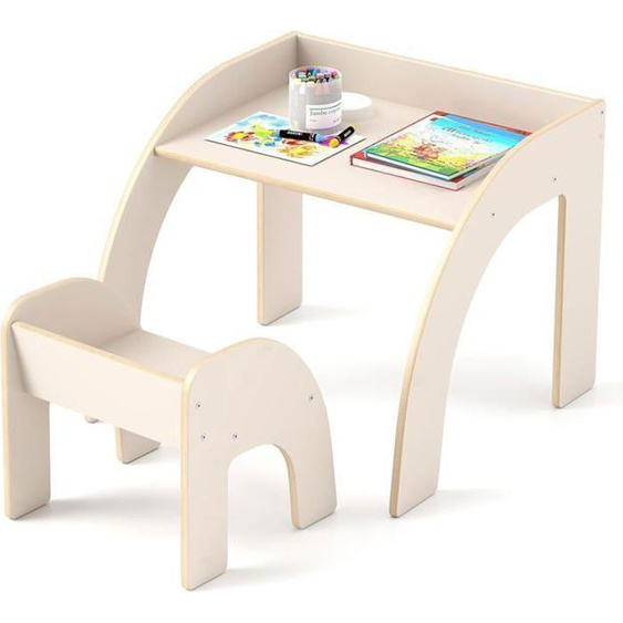 GOPLUS Table et Chaise pour Enfant 3 Ans+,Chaise Ergonomique-Plateau Large-Petit Table dActivités pour Manger/Dessiner/Lire,Blanc