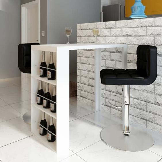 GOT-TAM Table de bar MDF avec casier à bouteilles Blanc haut brillance
