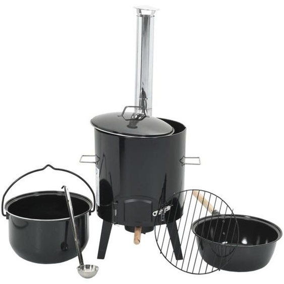 Goulaschkanone avec conduit de fumée & couvercle Noir Acier émaillé