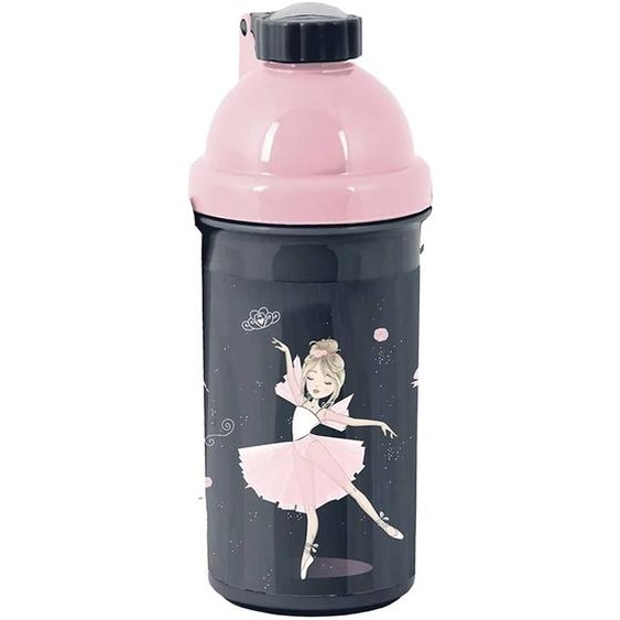 Gourde Ballerine En Plastique – 18 Cm, Bouchon À Vis Noir / Rose / Clair