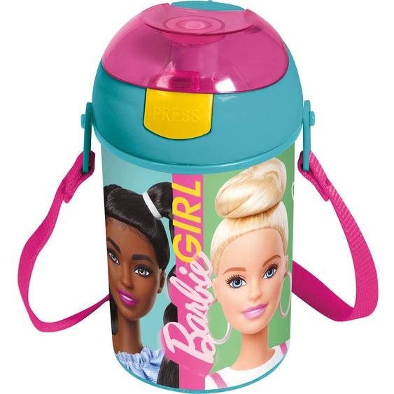 Gourde Enfants Barbie 450 Ml Pvc Pop-up Avec Sangle Et Bec Anti-fuite Bleu Turquoise