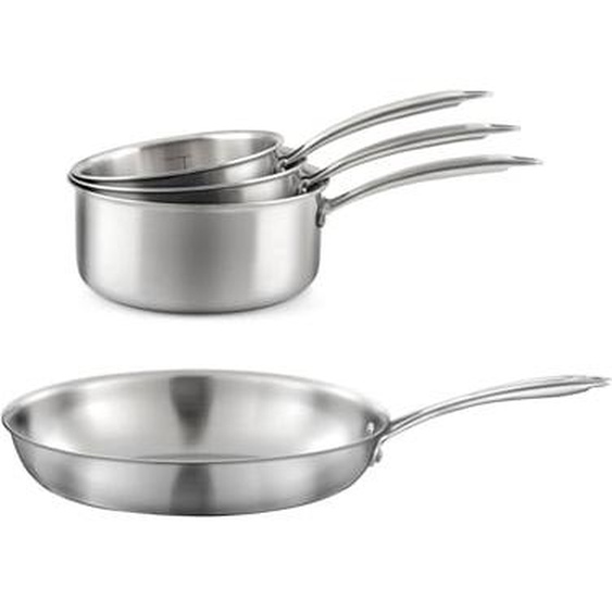 Gourmet - Lot de 3 casseroles inox 16/18/20 cm et 1 poêle inox 32 cm