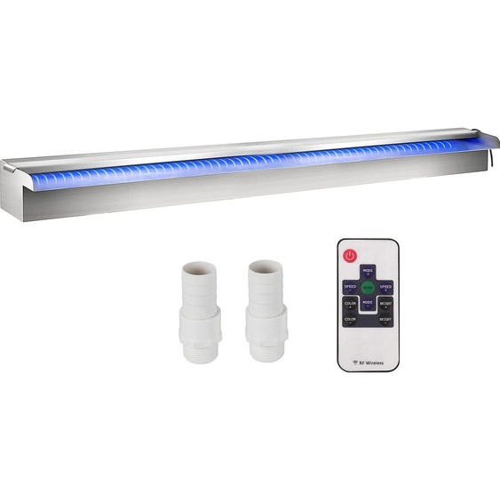 Gouttière de piscine à débordement 151 x 11,5 x 8 cm Fontaine de piscine avec bande LED multicolore Raccord de tuyau Télécommande résistant à la corrosion pour étang Jardin en plein air